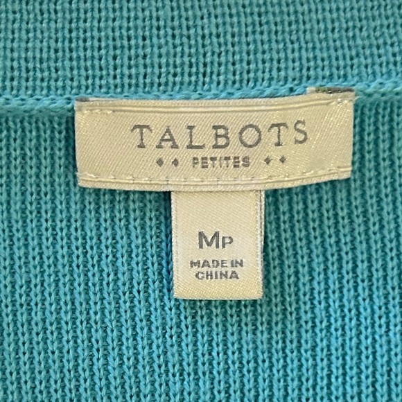Talbots “Robins Egg Blue” Sweater Cardigan with Collar. Size Medium Peti… - Picture 2 of 6